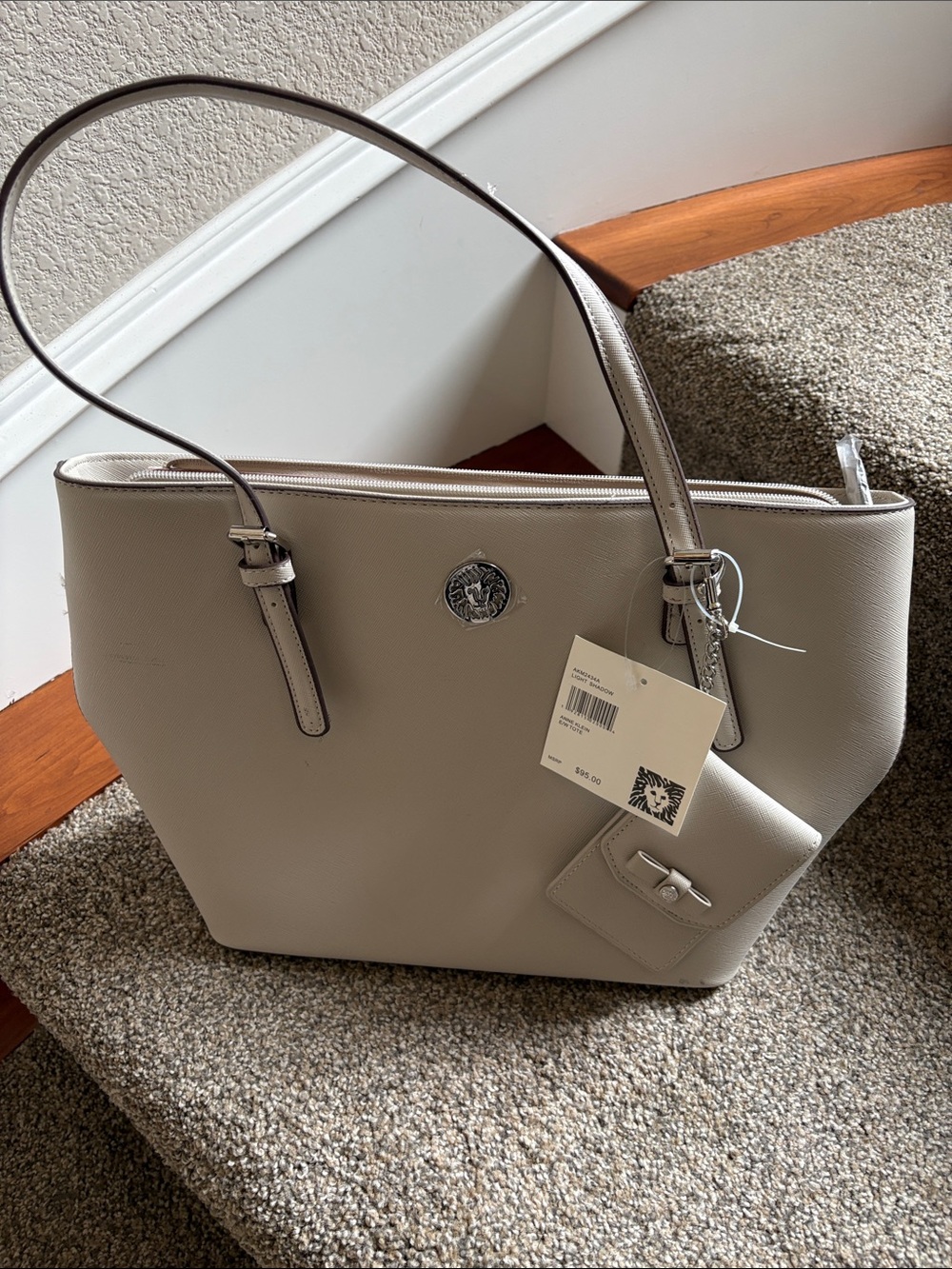 Anne Klein Pebbled Leather Tote in Light Gray